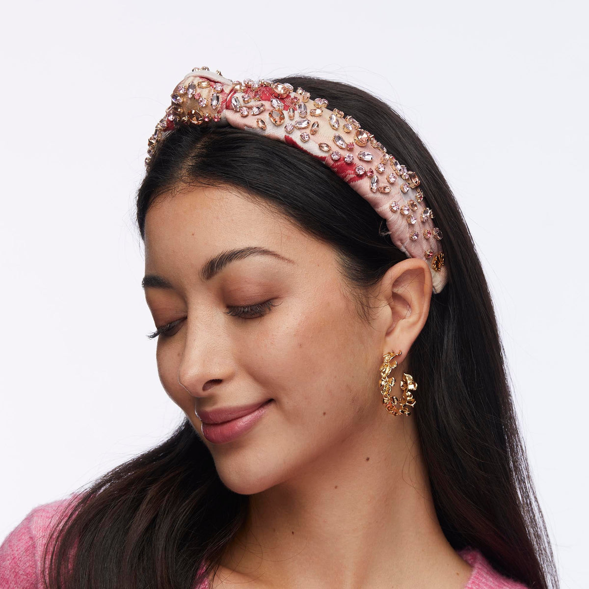 Lele Sadoughi HEADBANDS ROSE FLORAL SLIM KNOTTED EMBELLISHED HEADBAND