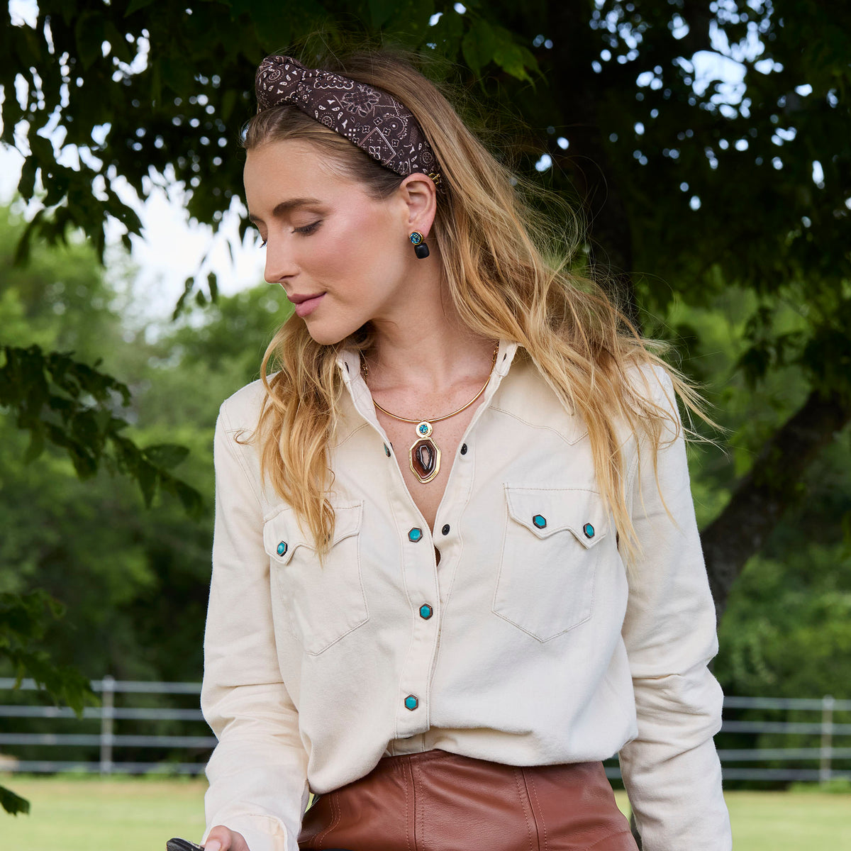 Lele Sadoughi HEADBANDS SADDLE BROWN KNOTTED BANDANA HEADBAND
