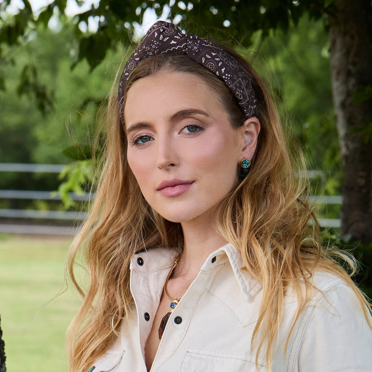 Lele Sadoughi HEADBANDS SADDLE BROWN KNOTTED BANDANA HEADBAND