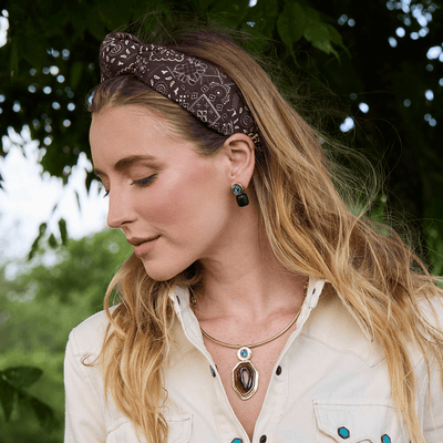 Lele Sadoughi HEADBANDS SADDLE BROWN KNOTTED BANDANA HEADBAND