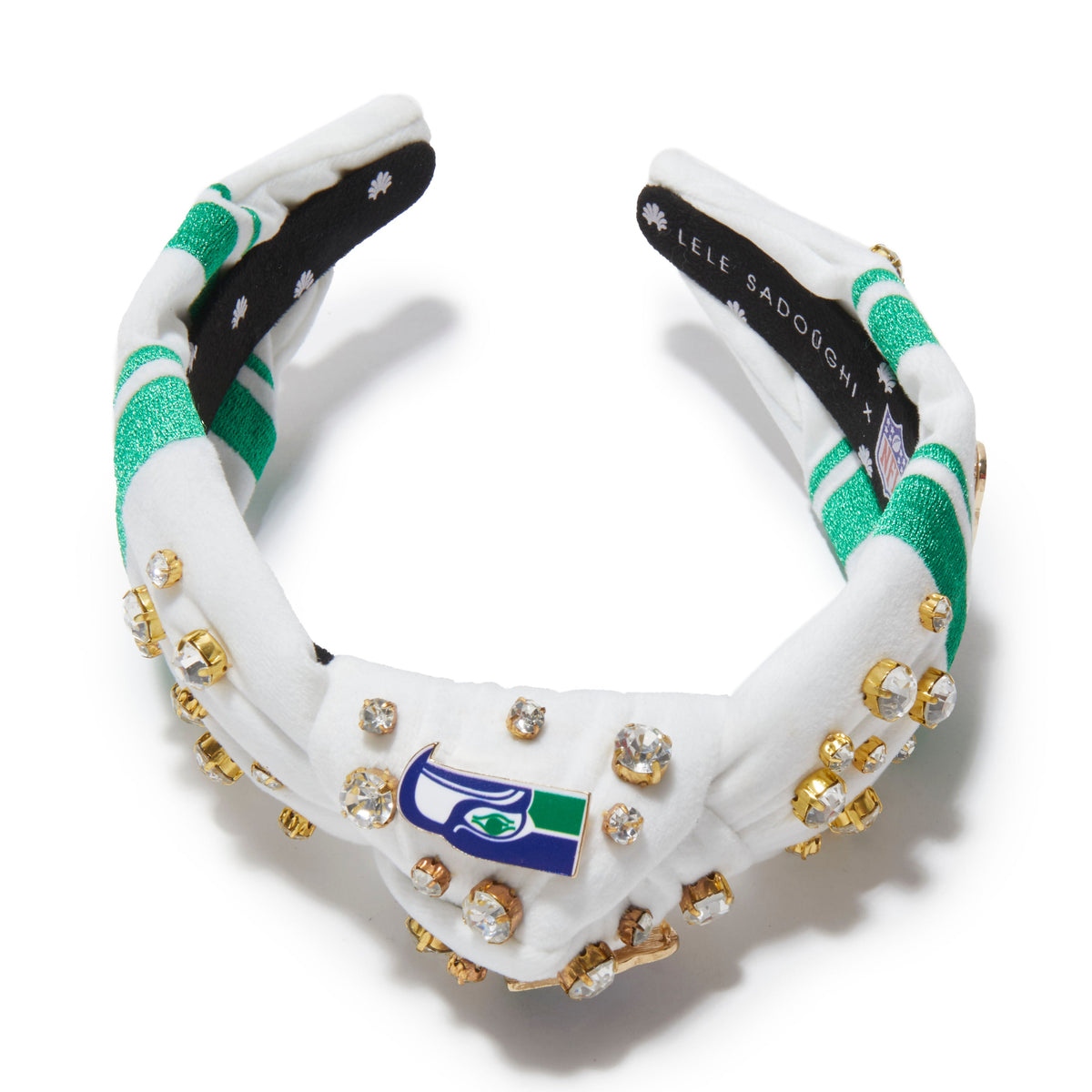 Lele Sadoughi HEADBANDS SEATTLE SEAHAWKS LELE X NFL IVORY EMBELLISHED KNOTTED HEADBAND
