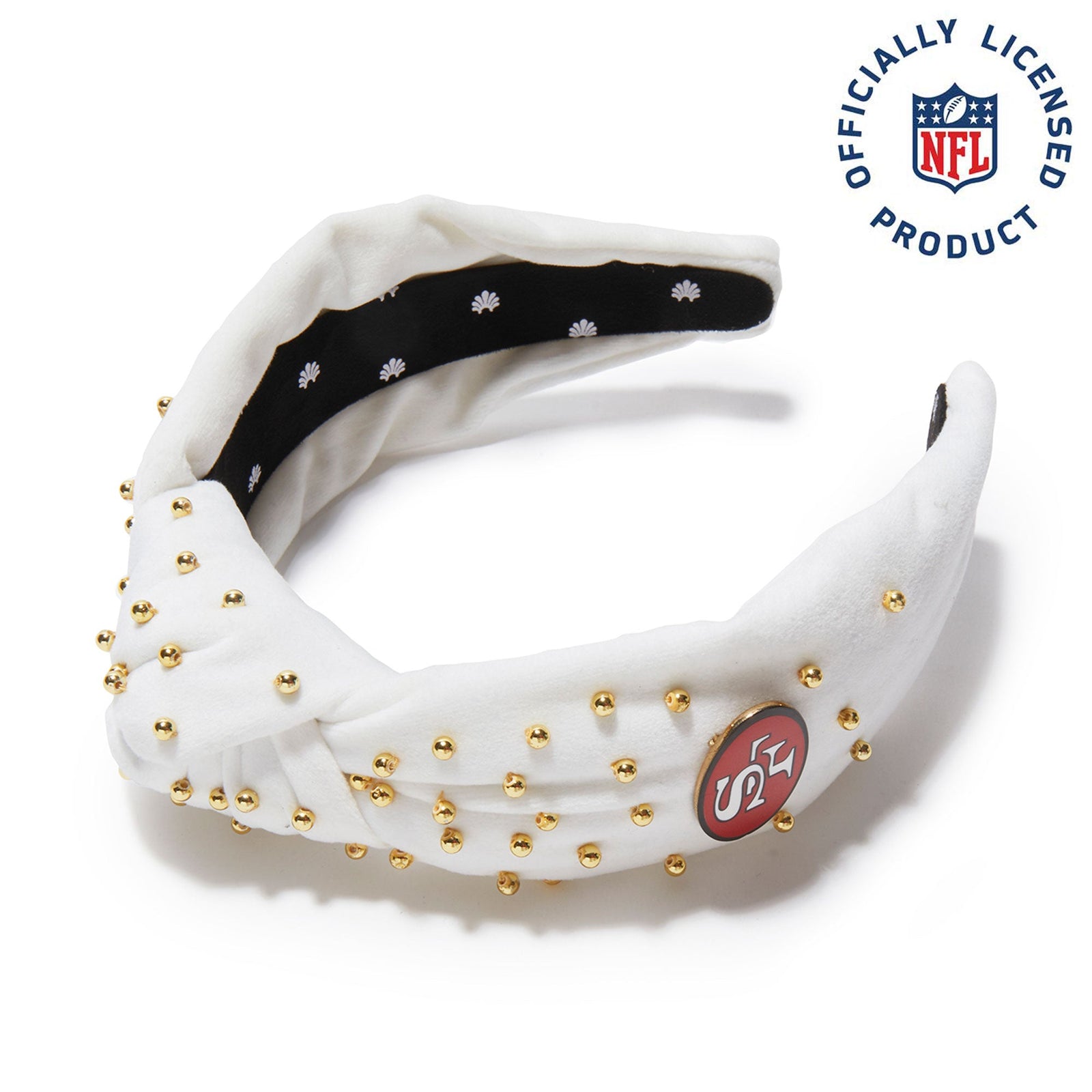 Lele Sadoughi HEADBANDS SF 49ERS LELE X NFL IVORY EMBELLISHED KNOTTED HEADBAND
