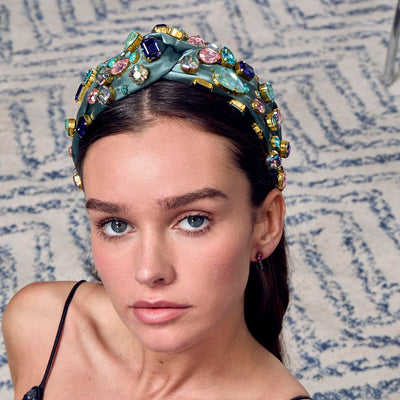 Lele Sadoughi HEADBANDS SILKY SAGE GRETA SWAROVSKI HEADBAND