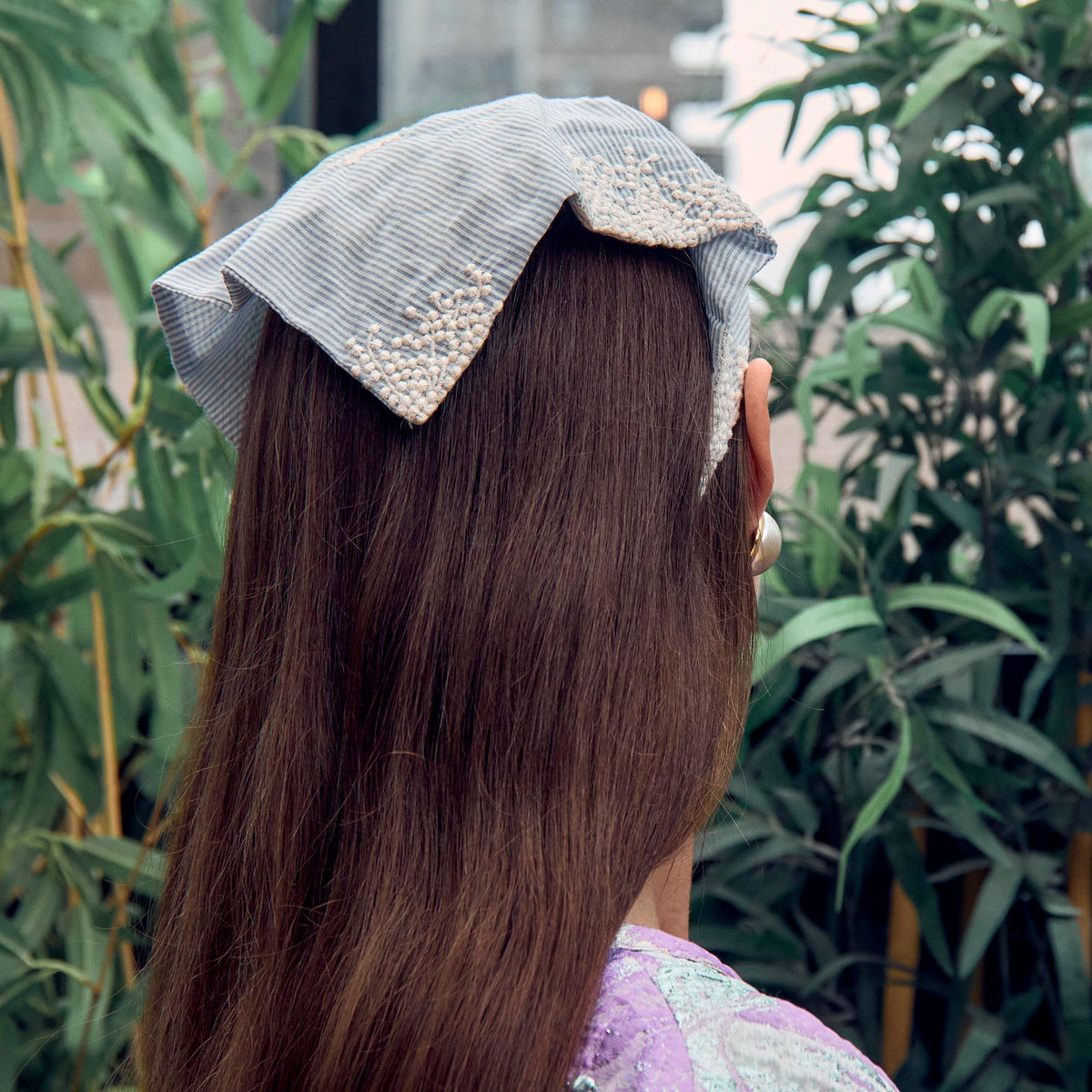 Lele Sadoughi HEADBANDS SKY BLUE JACKIE EMBROIDERED SEERSUCKER HANKERCHIEF HEADBAND