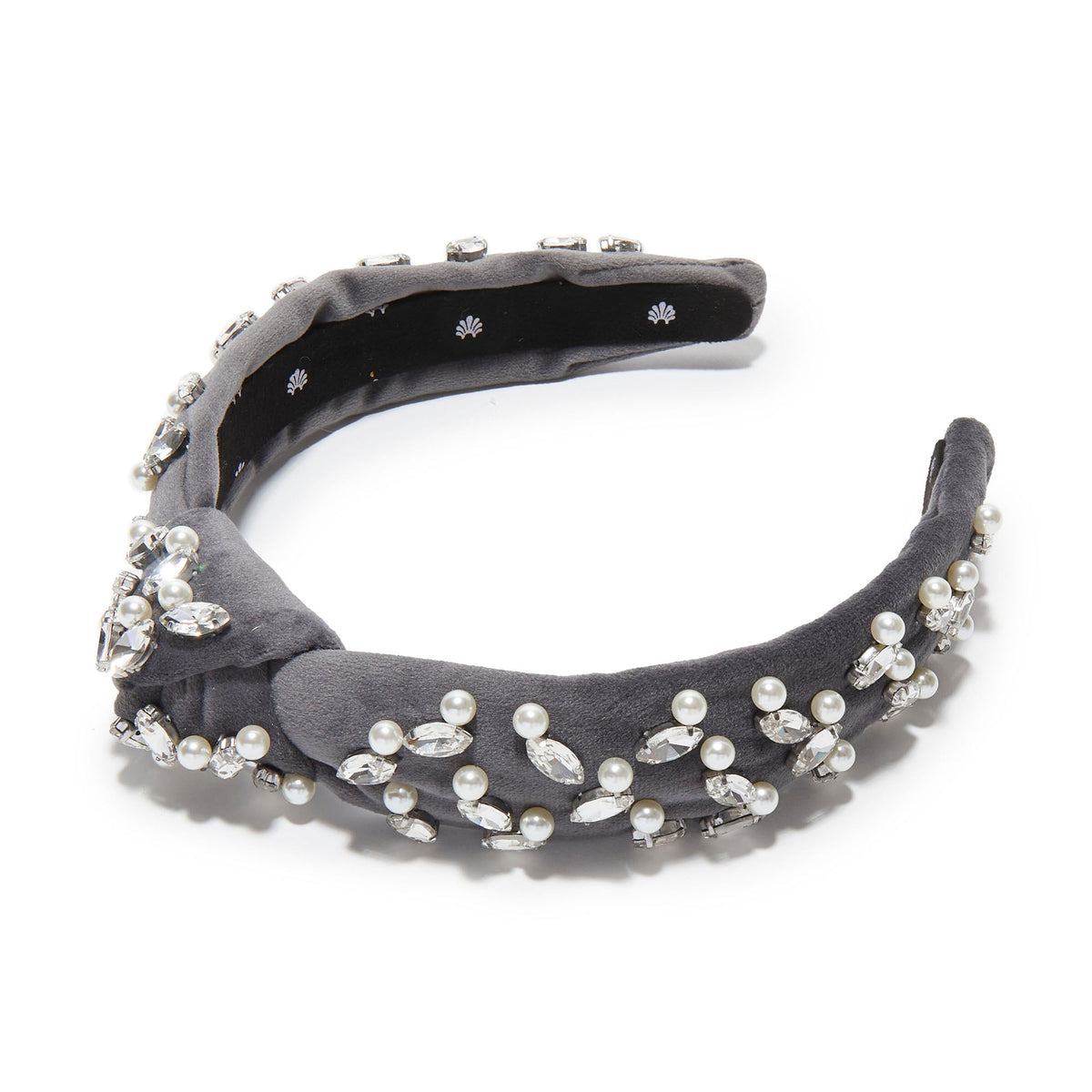 Lele Sadoughi HEADBANDS SLATE GRAY SLIM KNOTTED CRYSTAL GRID HEADBAND