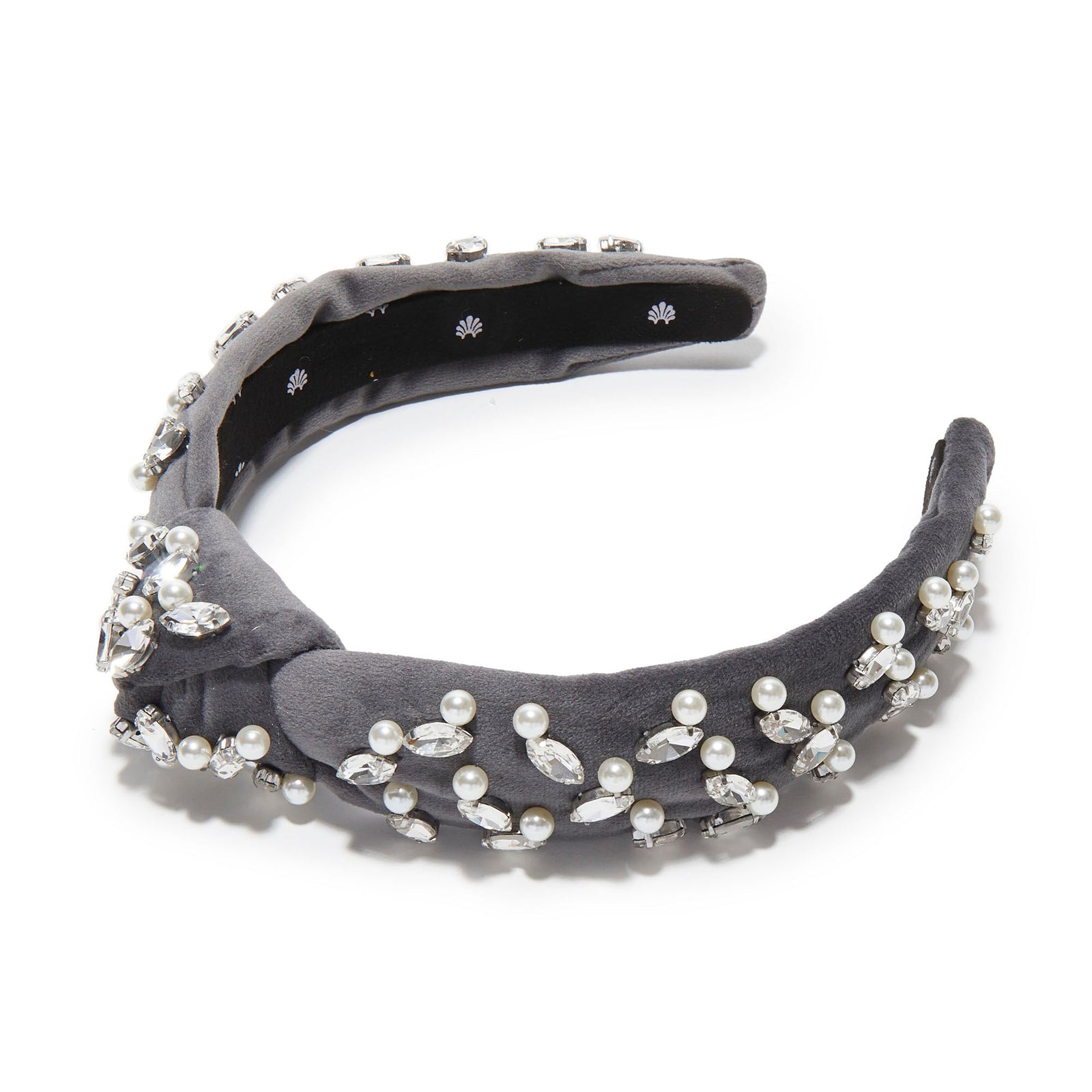 Lele Sadoughi HEADBANDS SLATE GRAY SLIM KNOTTED CRYSTAL GRID HEADBAND