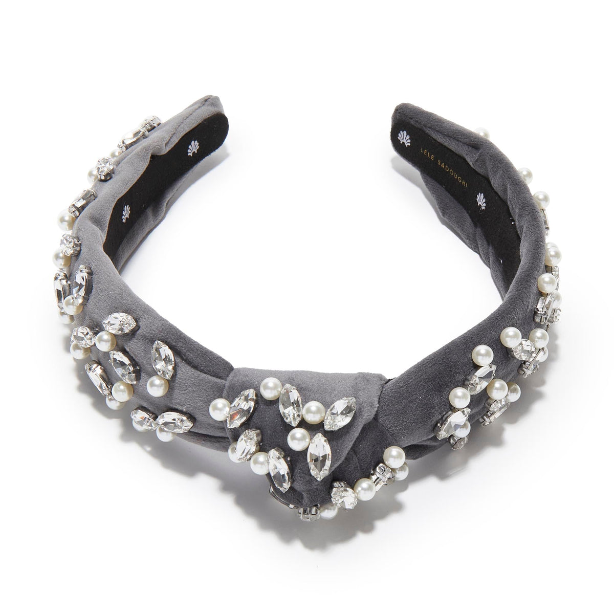 Lele Sadoughi HEADBANDS SLATE GRAY SLIM KNOTTED CRYSTAL GRID HEADBAND