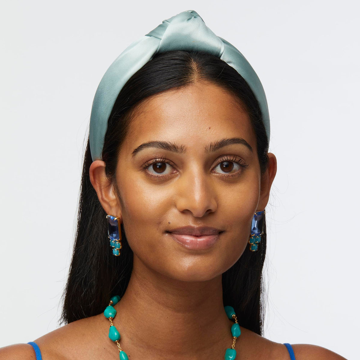 LELE SADOUGHI HEADBANDS STONE BLUE KNOTTED SILK HEADBAND
