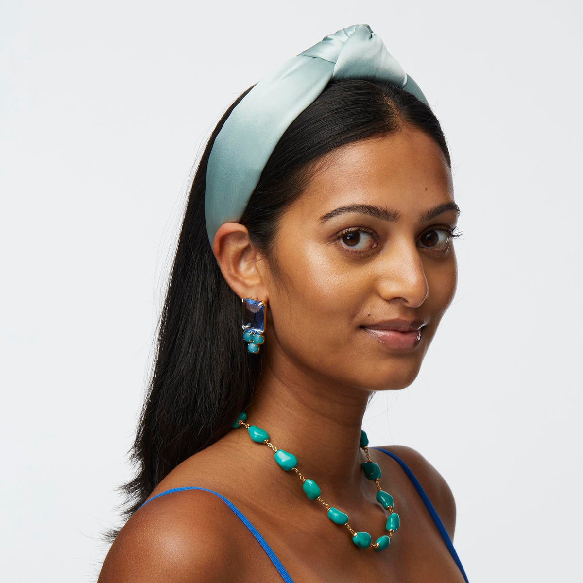 LELE SADOUGHI HEADBANDS STONE BLUE KNOTTED SILK HEADBAND