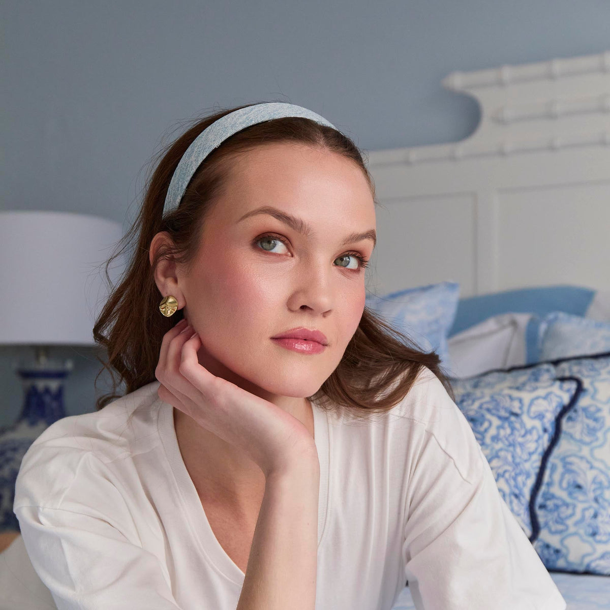 Lele Sadoughi HEADBANDS STONE WASH BESSETTE DENIM HEADBAND