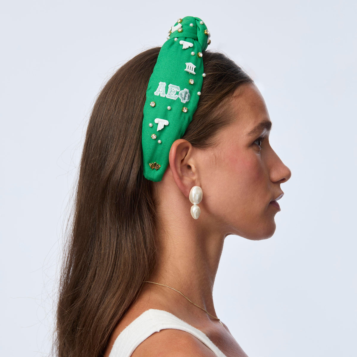 LELE SADOUGHI HEADBANDS SUPPORT GREEN ALPHA EPSILON PHI KNOTTED HEADBAND