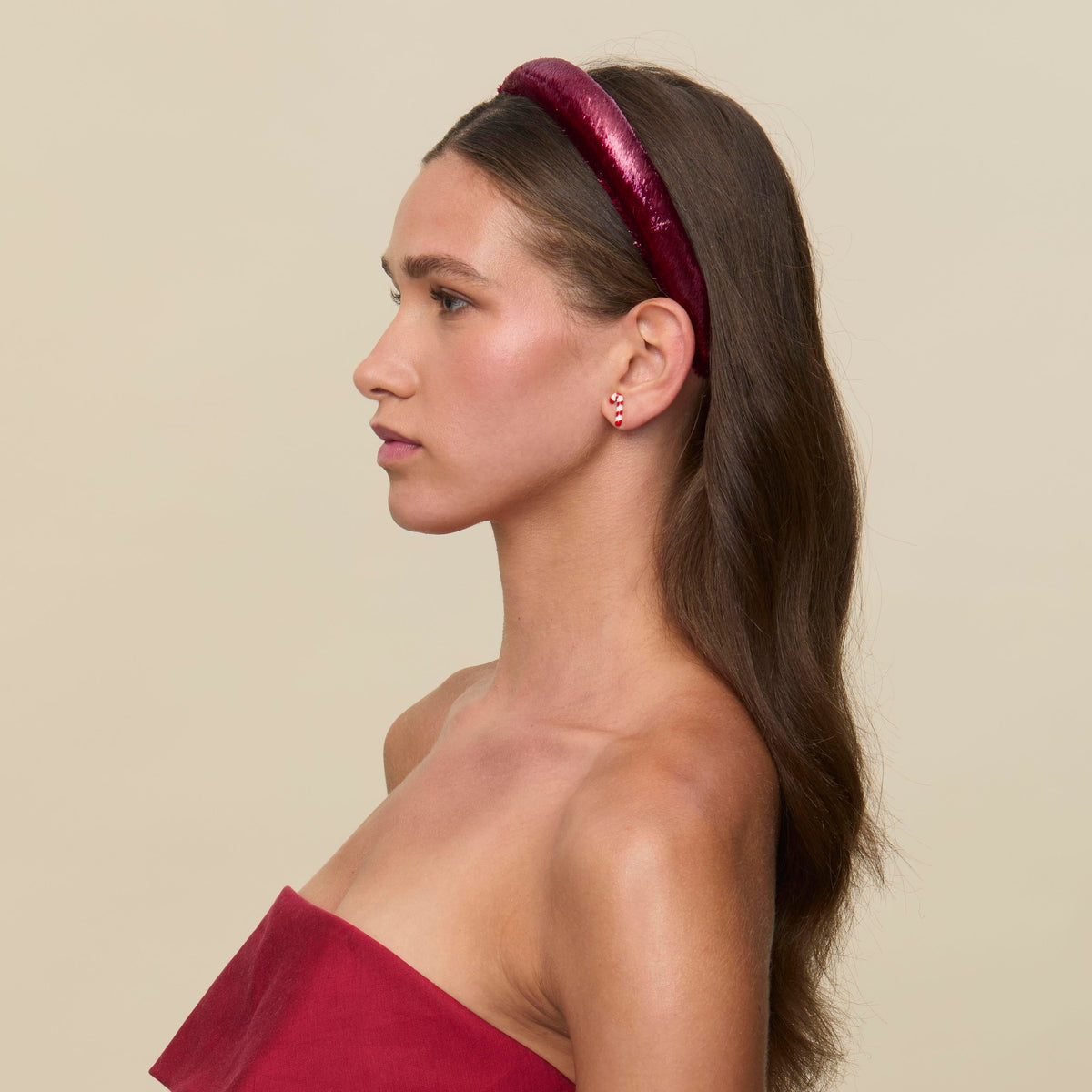 Lele Sadoughi HEADBANDS TAPESTRY RED CHARLOTTE LIQUID VELVET HEADBAND