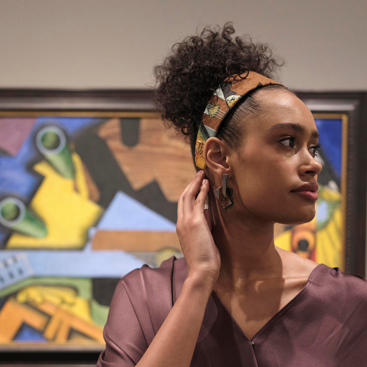 Lele Sadoughi HEADBANDS THE MET X LELE GRIS STILL LIFE WITH A GUITAR BRIGITTE EMBROIDERED HEADBAND