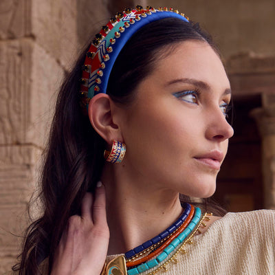 Lele Sadoughi HEADBANDS THE MET X LELE LAPIS GIGI EGYPTIAN EMBELLISHED HEADBAND