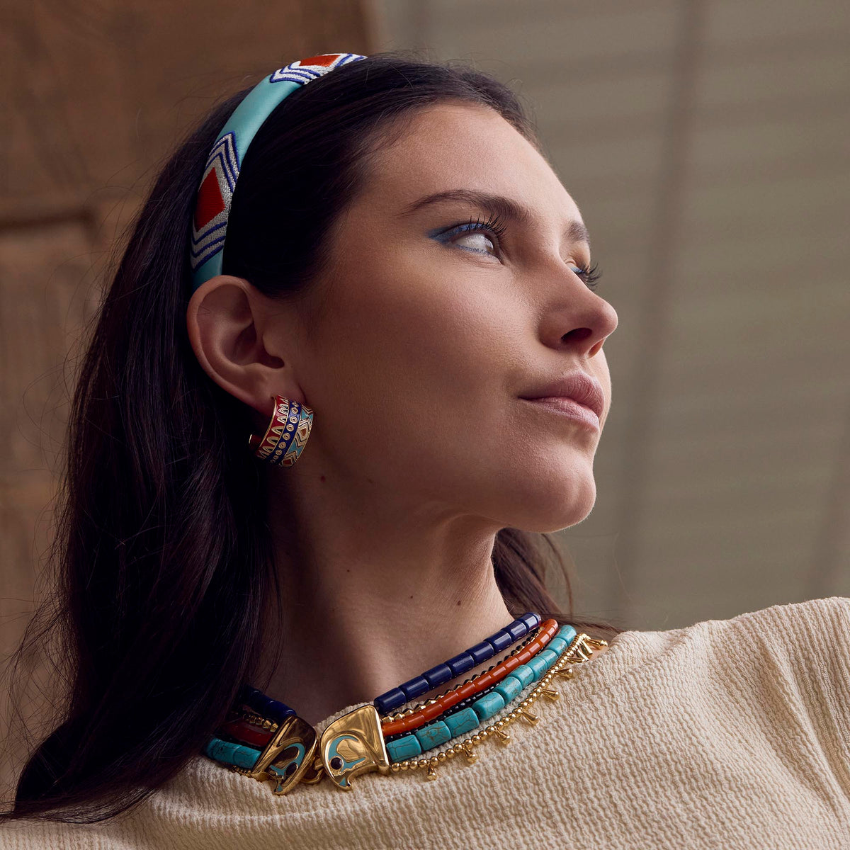 Lele Sadoughi HEADBANDS THE MET X LELE TURQUOISE GIGI EGYPTIAN EMBROIDERED HEADBAND