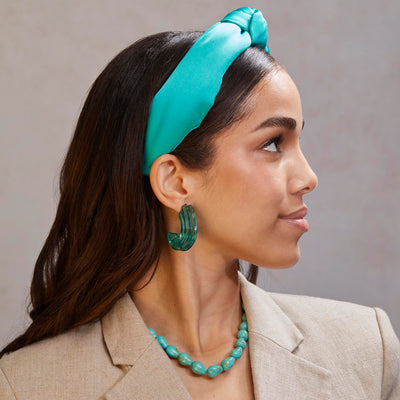 Lele Sadoughi HEADBANDS TURQUOISE KNOTTED SILK HEADBAND