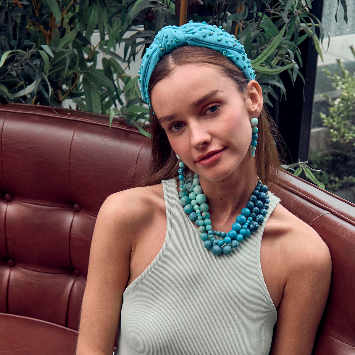 Lele Sadoughi HEADBANDS TURQUOISE VERONICA  STONE EMBELLISHED HEADBAND