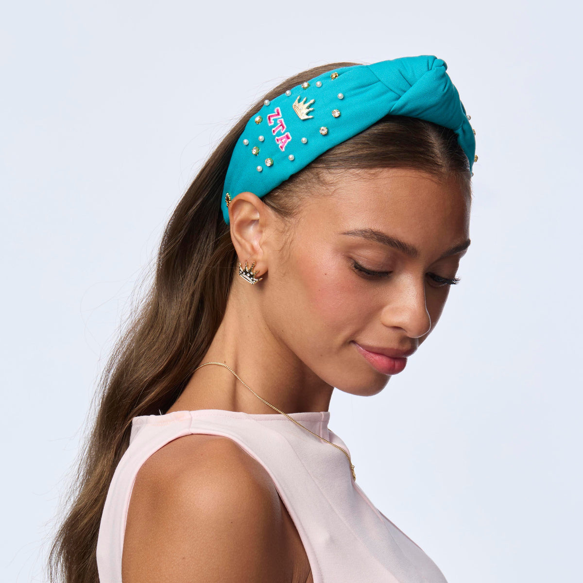 LELE SADOUGHI HEADBANDS TURQUOISE ZETA TAU ALPHA KNOTTED HEADBAND