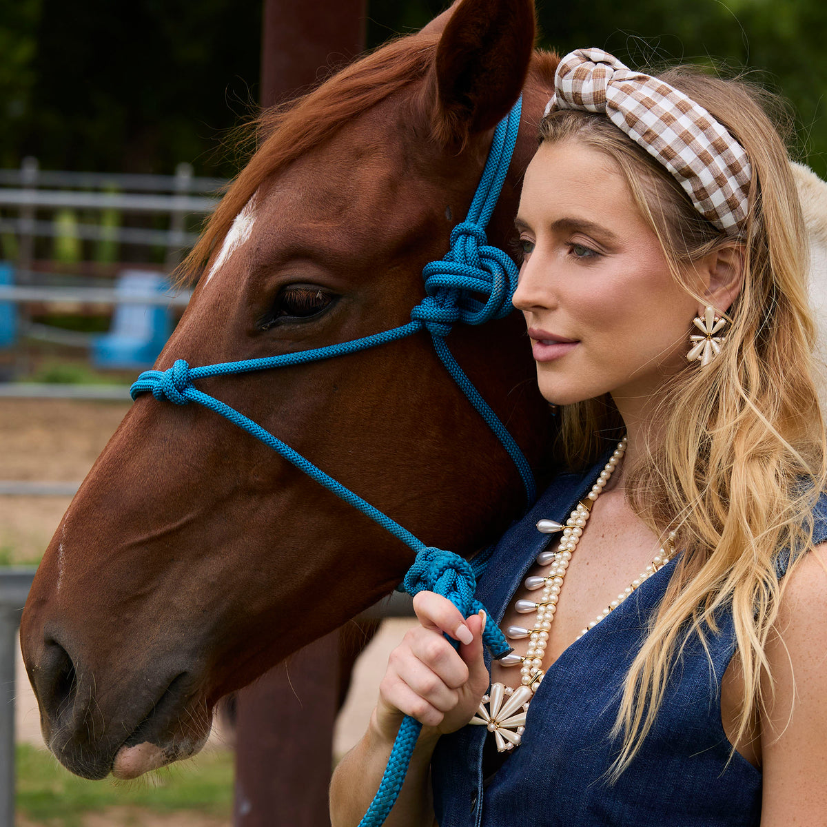 Lele Sadoughi HEADBANDS WALNUT KNOTTED GINGHAM HEADBAND
