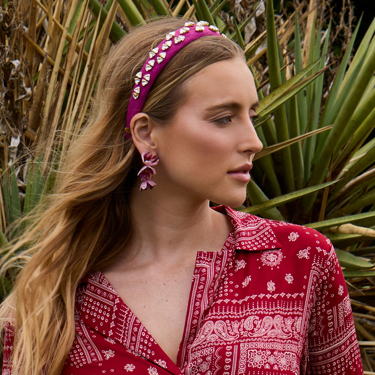 Lele Sadoughi HEADBANDS WILDBERRY CHARLOTTE CORDUROY CRYSTAL EMBELLISHED HEADBAND
