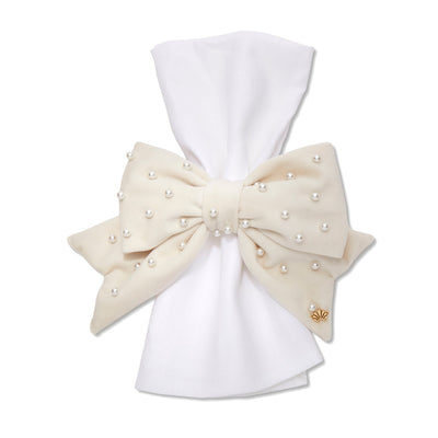 Lele Sadoughi HOME ONE SIZE IVORY SET OF 4 VELVET PEARL BOW NAPKIN RINGS