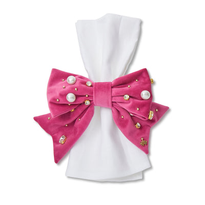 Lele Sadoughi HOME ONE SIZE PINK SET OF 4 VELVET PEARL & CRYSTAL BOW NAPKIN RINGS