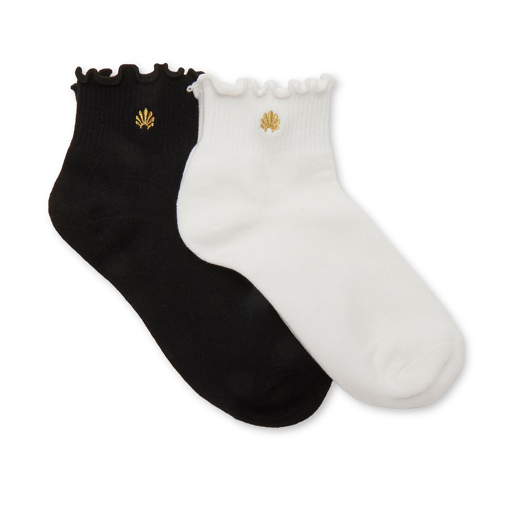 BLACK WHITE SET OF 2 RUFFLE HEM SOCKS