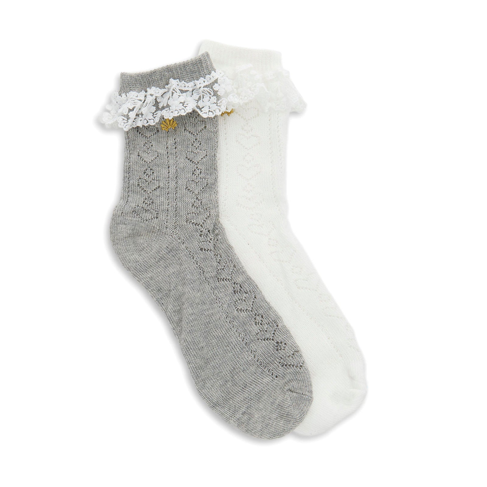 Lele Sadoughi HOSIERY GREY IVORY SET OF 2 HEATHER SOCKS