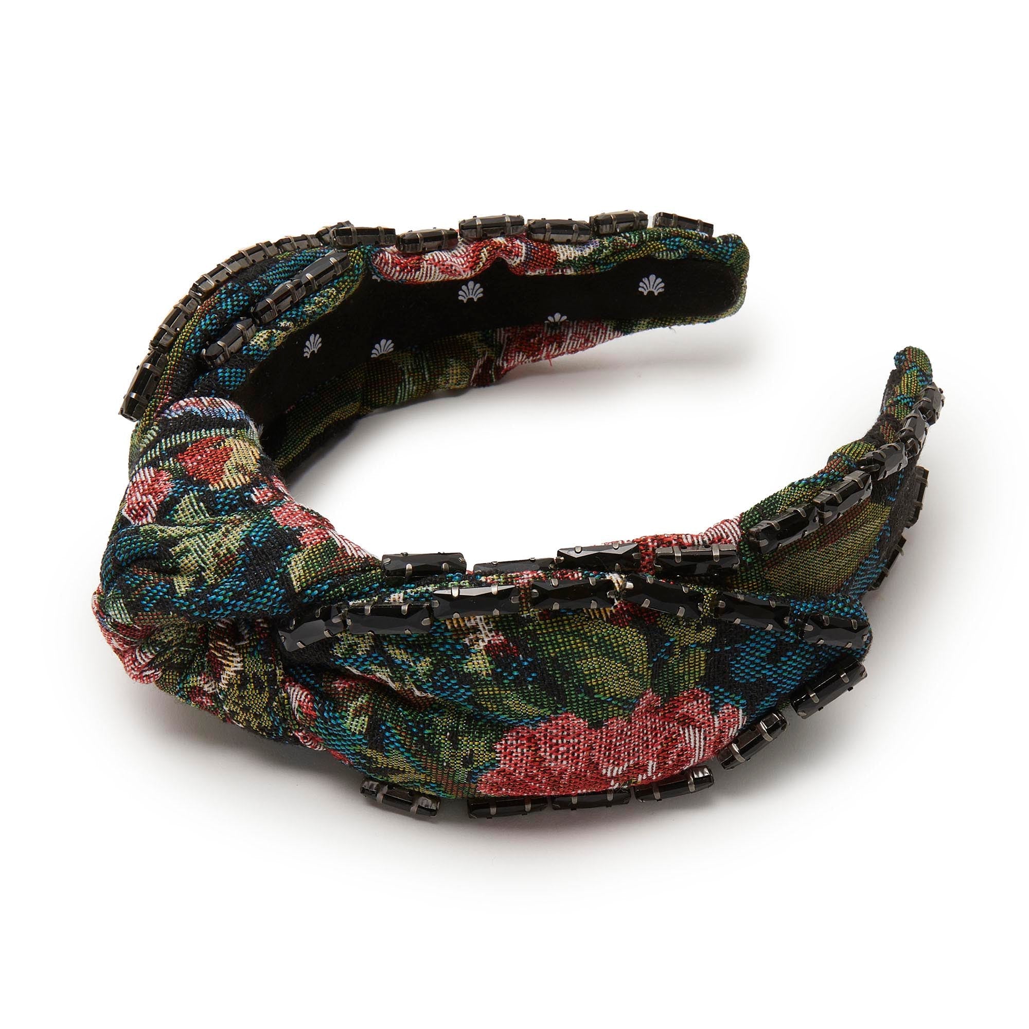 Lele Sadoughi JET FLORAL VERONICA CRYSTAL TRIM HEADBAND