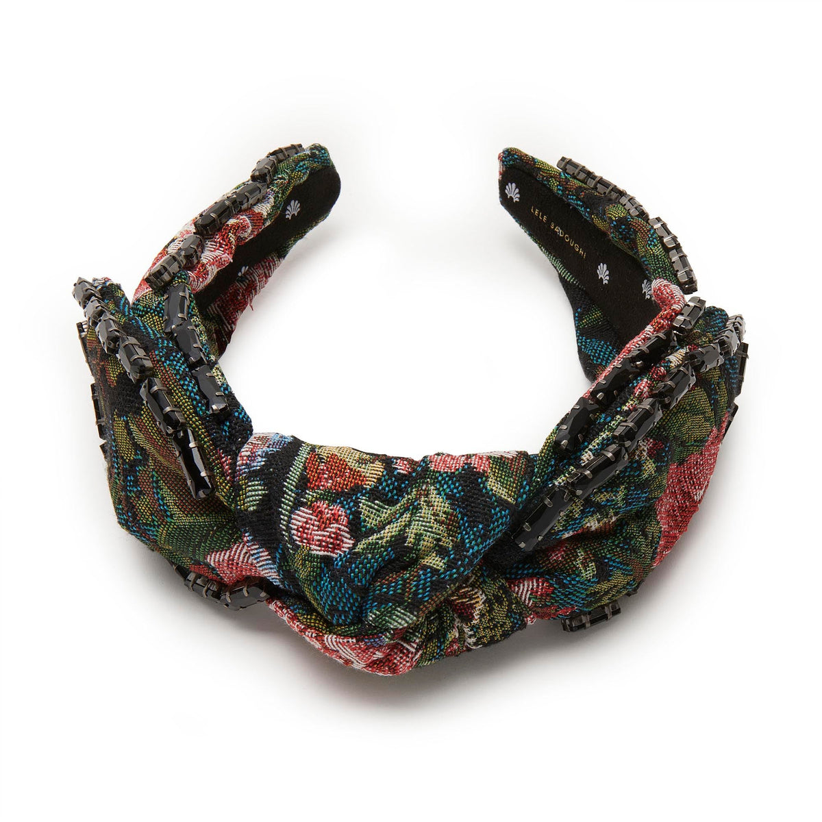 Lele Sadoughi JET FLORAL VERONICA CRYSTAL TRIM HEADBAND