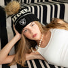Lele Sadoughi Licensed Beanies BLACK RAIDERS LELE X NFL BEANIE FAUX FUR POM