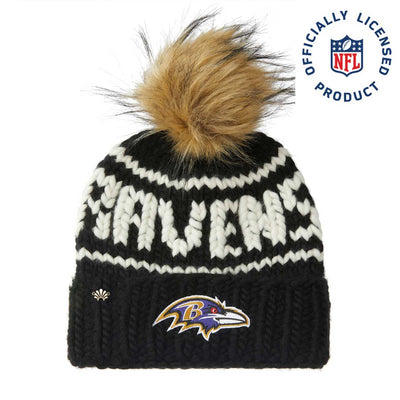 Lele Sadoughi Licensed Beanies BLACK RAVENS LELE X NFL BEANIE FAUX FUR POM
