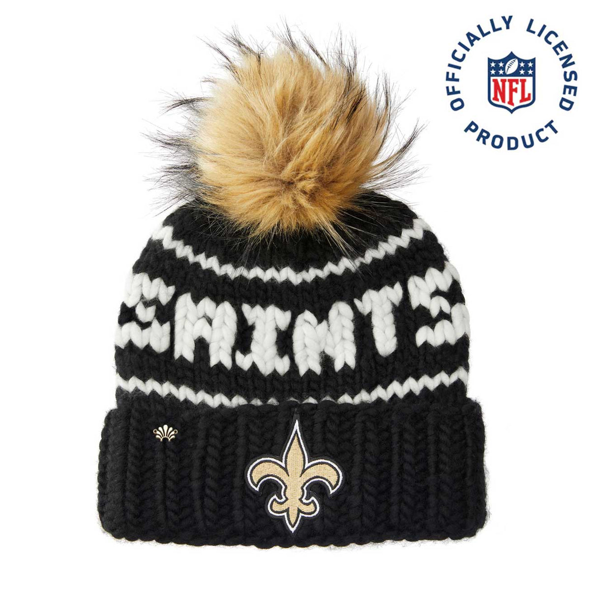 Lele Sadoughi Licensed Beanies BLACK SAINTS LELE X NFL BEANIE FAUX FUR POM