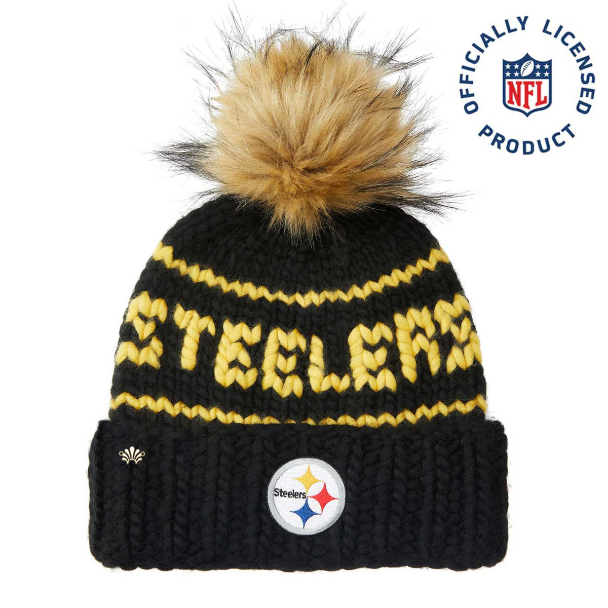 Lele Sadoughi Licensed Beanies BLACK STEELERS LELE X NFL BEANIE FAUX FUR POM