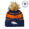 Lele Sadoughi Licensed Beanies NAVY BRONCOS LELE X NFL BEANIE FAUX FUR POM