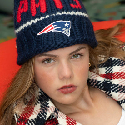 Lele Sadoughi Licensed Beanies NAVY PATS LELE X NFL BEANIE