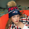 Lele Sadoughi Licensed Beanies NAVY PATS LELE X NFL BEANIE FAUX FUR POM