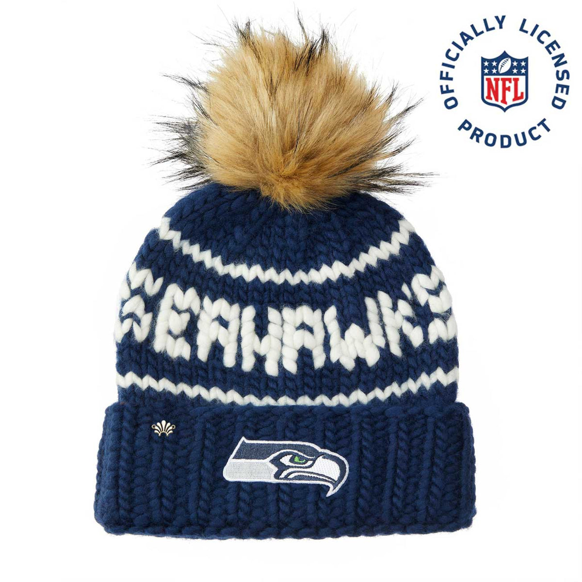 Lele Sadoughi Licensed Beanies NAVY SEAHAWKS LELE X NFL BEANIE FAUX FUR POM