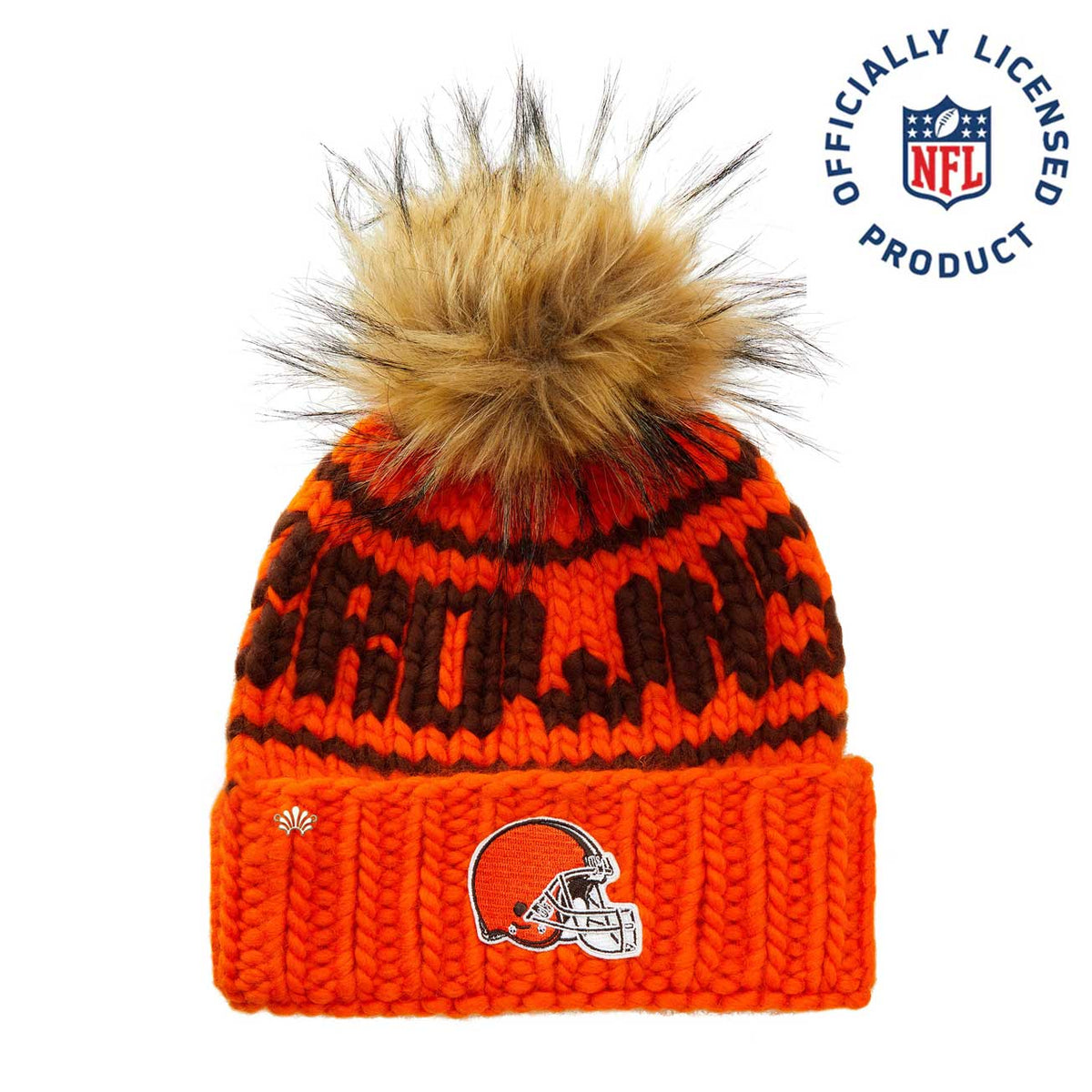 Lele Sadoughi Licensed Beanies ORANGE BROWNS LELE X NFL BEANIE FAUX FUR POM