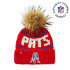 Lele Sadoughi Licensed Beanies RED RETRO PATS LELE X NFL BEANIE FAUX FUR POM