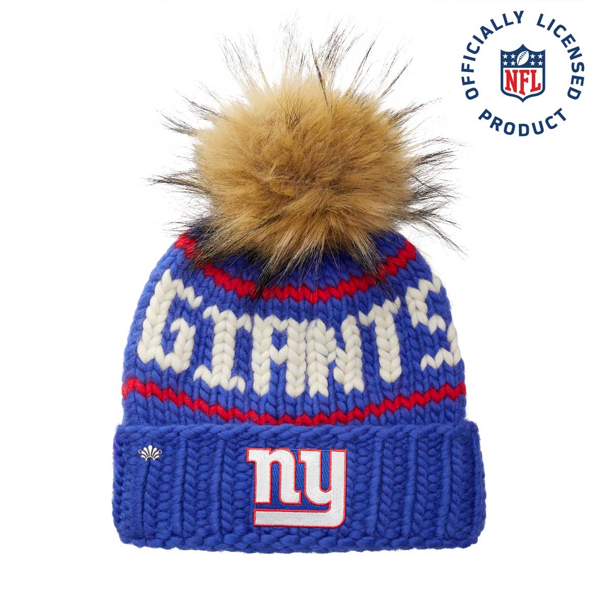 Lele Sadoughi Licensed Beanies ROYAL BLUE GIANTS LELE X NFL BEANIE FAUX FUR POM