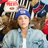 Lele Sadoughi Licensed Beanies ROYAL BLUE GIANTS LELE X NFL BEANIE FAUX FUR POM