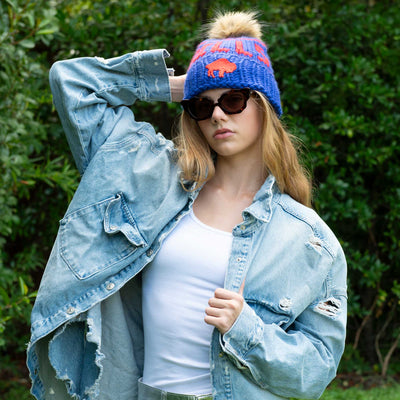 Lele Sadoughi Licensed Beanies ROYAL BLUE RETRO LELE X NFL BILLS BEANIE FAUX FUR POM