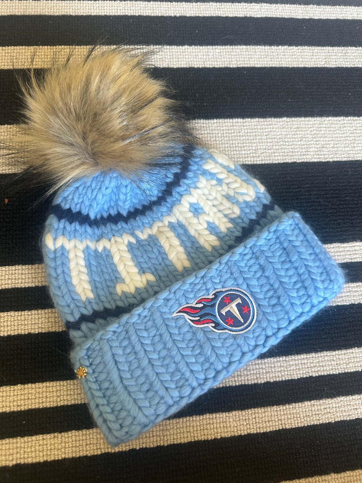 Lele Sadoughi Licensed Beanies SKY TITANS LELE X NFL BEANIE FAUX FUR POM