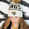 Lele Sadoughi Licensed Beanies WHITE JAGS LELE X NFL BEANIE FAUX FUR POM