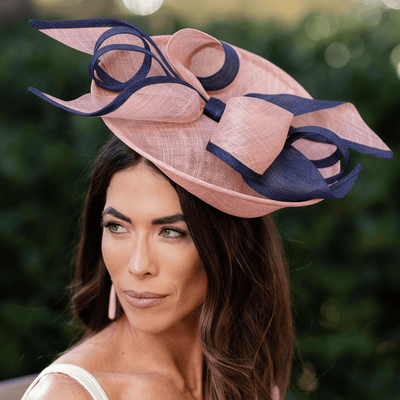 LELE SADOUGHI LIGHT PINK AND NAVY SELMA FASCINATOR