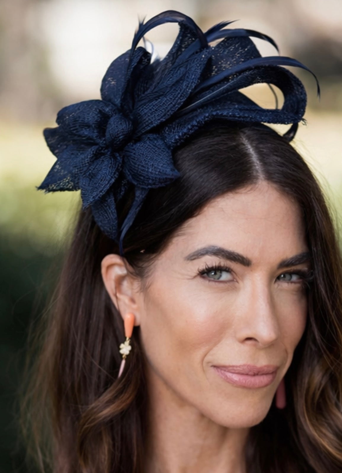 Lele Sadoughi NAVY PINWHEEL HOLLY SINAMAY HEADBAND