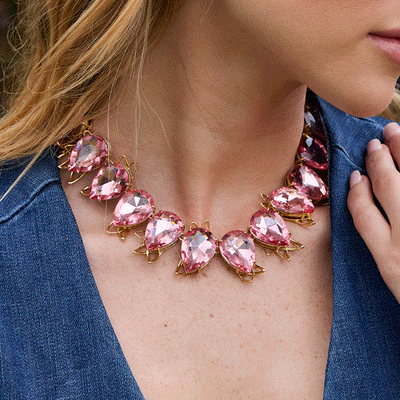 Lele Sadoughi NECKLACES DUSTY ROSE CRYSTAL CACTUS TENNIS CHOKER NECKLACE