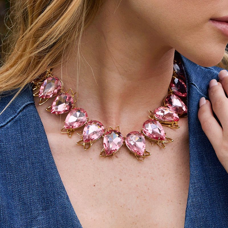 DUSTY ROSE CRYSTAL CACTUS TENNIS CHOKER NECKLACE