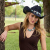 Lele Sadoughi NECKLACE ONE SIZE TURQUOISE RUFFLE HEART CONCHO NECKLACE